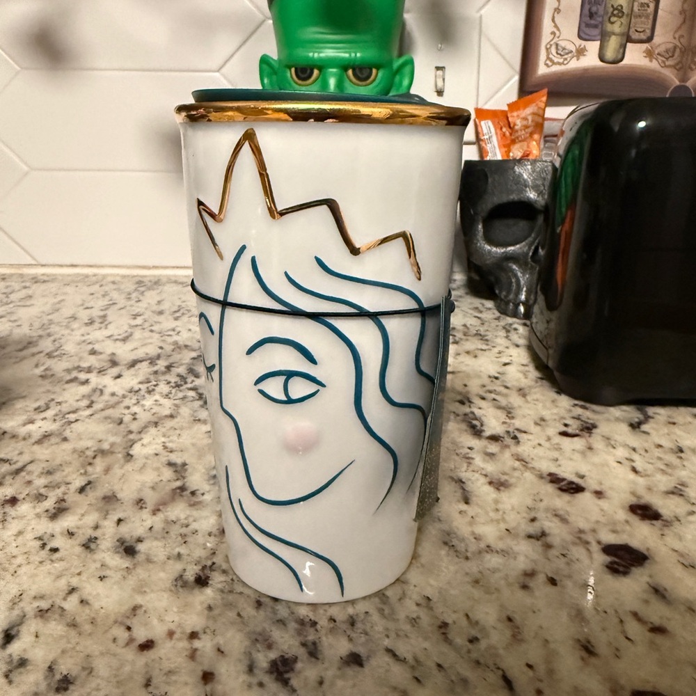 Starbucks White and Gold Ceramic Tumbler